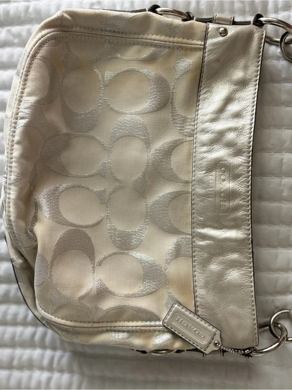 Coach Metallic Cream Signature Hobo Bag